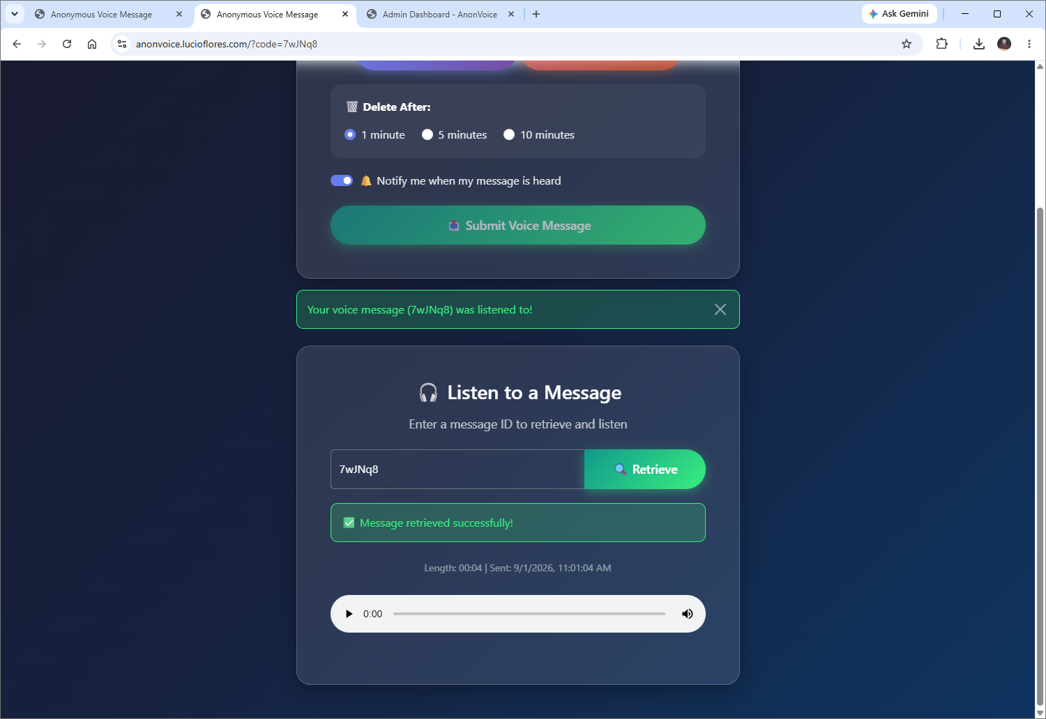Message retrieval UI